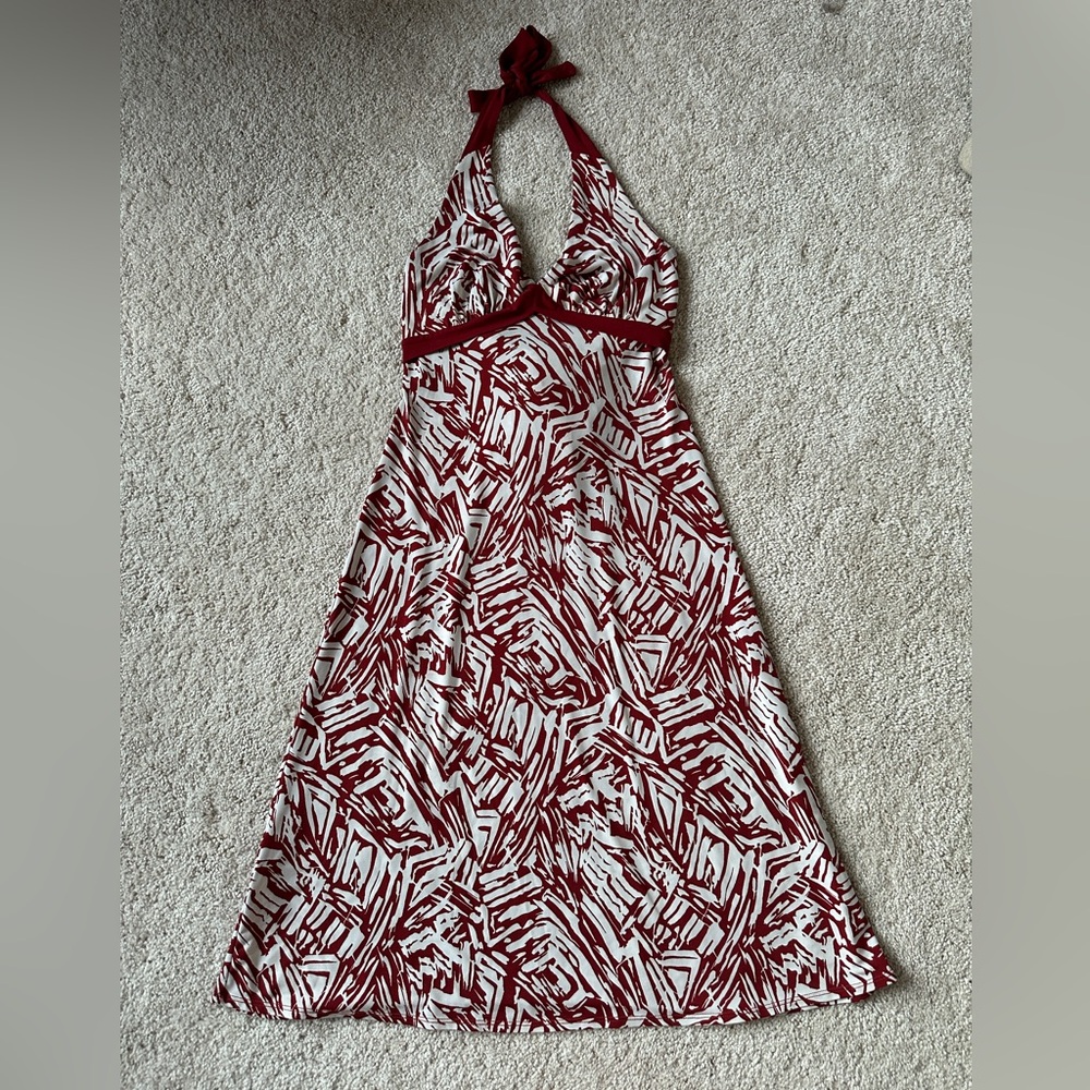 Vintage BCBGMaxAzria Rust and White Halter Backless Dress